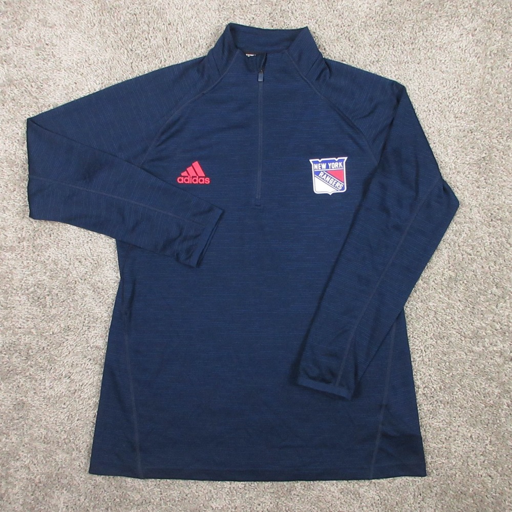 New York Rangers Sweater Womens Large Blue 1/4 Zip Pullover Activewear Light EUC